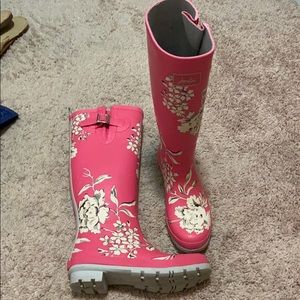 Joules tall pink rain boots size 9.